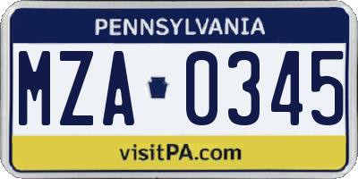 PA license plate MZA0345