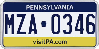 PA license plate MZA0346