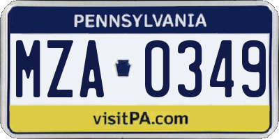 PA license plate MZA0349