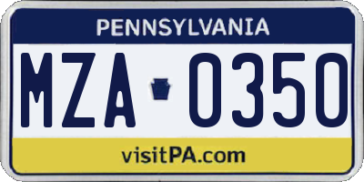 PA license plate MZA0350