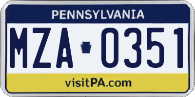 PA license plate MZA0351
