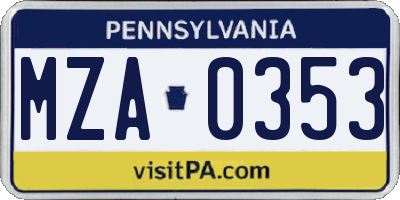PA license plate MZA0353