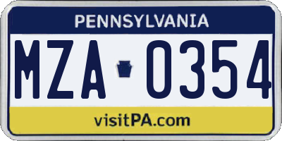 PA license plate MZA0354