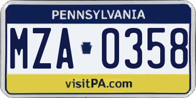 PA license plate MZA0358