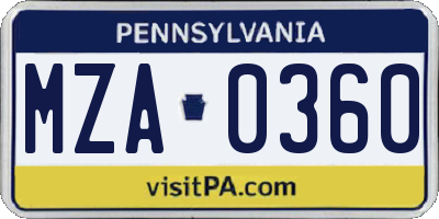 PA license plate MZA0360