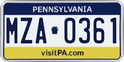 PA license plate MZA0361