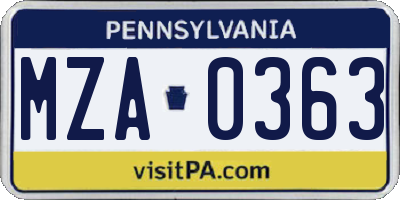 PA license plate MZA0363