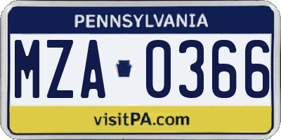 PA license plate MZA0366