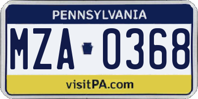 PA license plate MZA0368