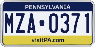 PA license plate MZA0371