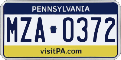 PA license plate MZA0372