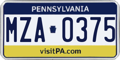 PA license plate MZA0375