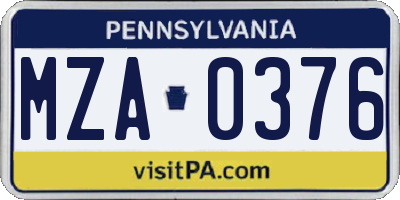 PA license plate MZA0376