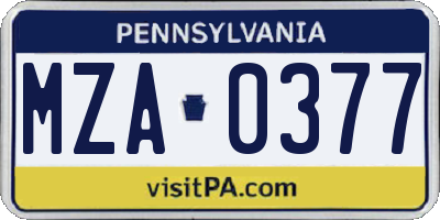 PA license plate MZA0377