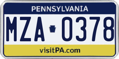 PA license plate MZA0378
