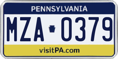 PA license plate MZA0379