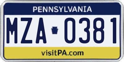 PA license plate MZA0381