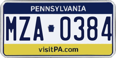 PA license plate MZA0384