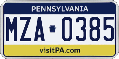 PA license plate MZA0385