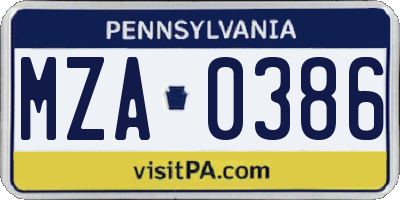 PA license plate MZA0386