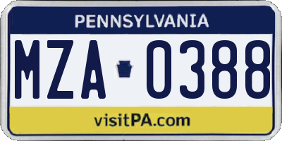 PA license plate MZA0388