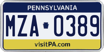 PA license plate MZA0389