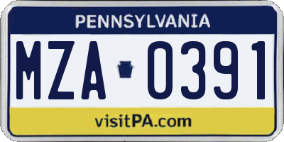 PA license plate MZA0391