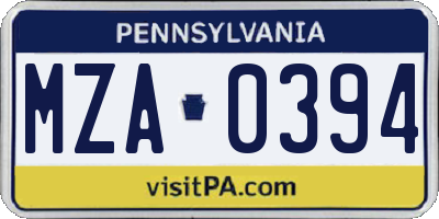 PA license plate MZA0394