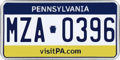 PA license plate MZA0396