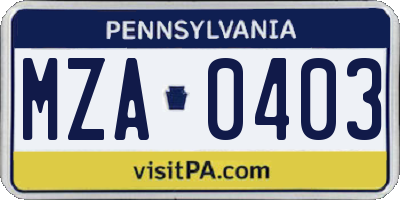 PA license plate MZA0403