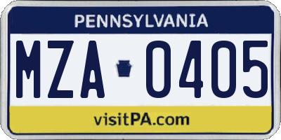 PA license plate MZA0405