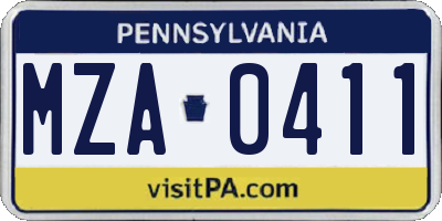 PA license plate MZA0411