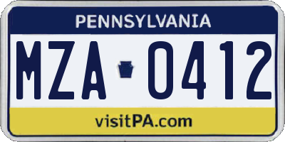 PA license plate MZA0412