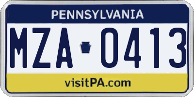 PA license plate MZA0413