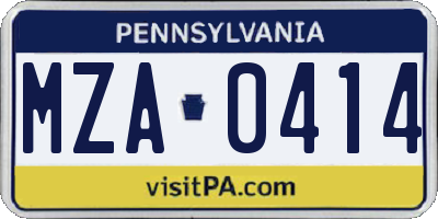 PA license plate MZA0414