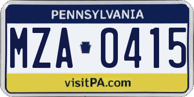 PA license plate MZA0415