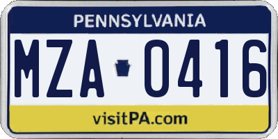 PA license plate MZA0416