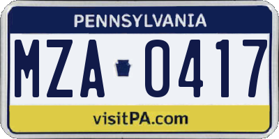 PA license plate MZA0417