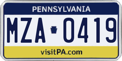 PA license plate MZA0419