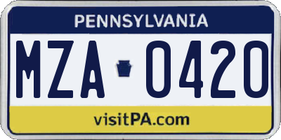 PA license plate MZA0420