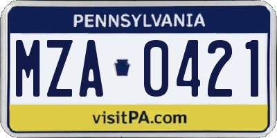 PA license plate MZA0421