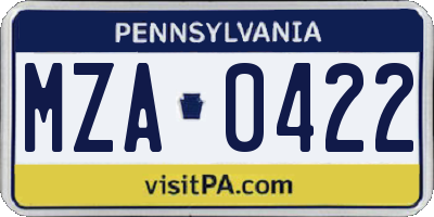 PA license plate MZA0422
