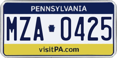 PA license plate MZA0425