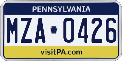 PA license plate MZA0426