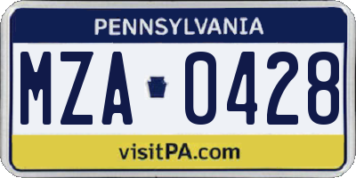 PA license plate MZA0428