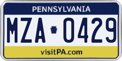 PA license plate MZA0429