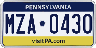 PA license plate MZA0430