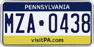PA license plate MZA0438