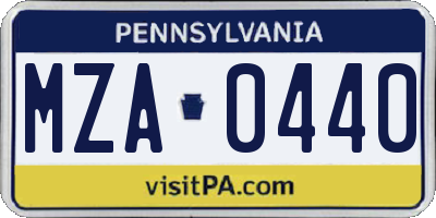 PA license plate MZA0440