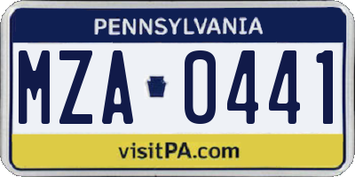 PA license plate MZA0441